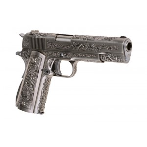 Страйкбольный пистолет Colt 1911 Etched Version, хром, металл, блоу бэк, грин газ